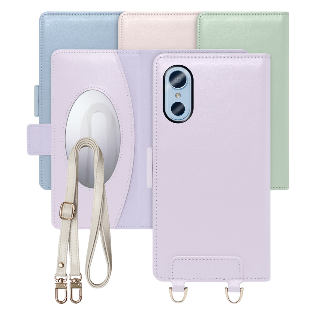[ LOOF SWEET MIRROR ] arrows We3 F-52G スマホケース  ショルダー付き手帳型スマホケース ミラー付き カードポケット 本革 [ arrows We3 ]