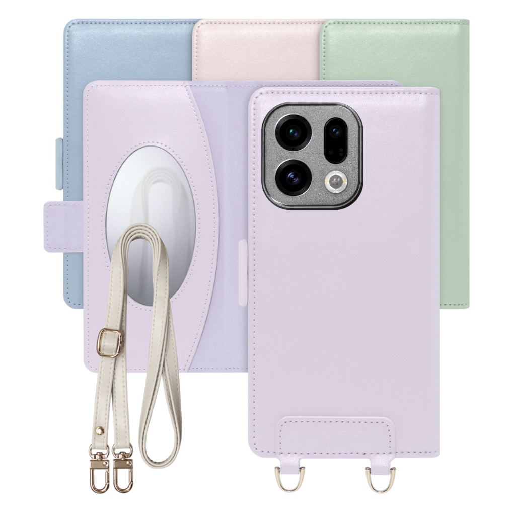 [ LOOF SWEET MIRROR ] OPPO Find X9 OPG07 CPH2797 スマホケース  ショルダー付き手帳型スマホケース ミラー付き カードポケット 本革 [ OPPO Find X9 ]