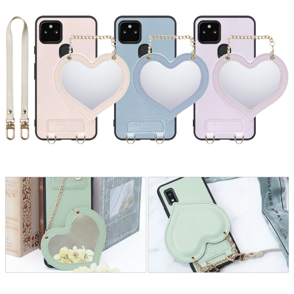 [ LOOF CHARM-SHELL Series ] Google Pixel 5a (5G) Googlepixel5a5g pixel5a5g pixel5a スマホケース  ハートのミラーチャーム付き シンプル 背面カバー スマホケース ストラップ付 本革 [ Google Pixel 5a (5G) ]