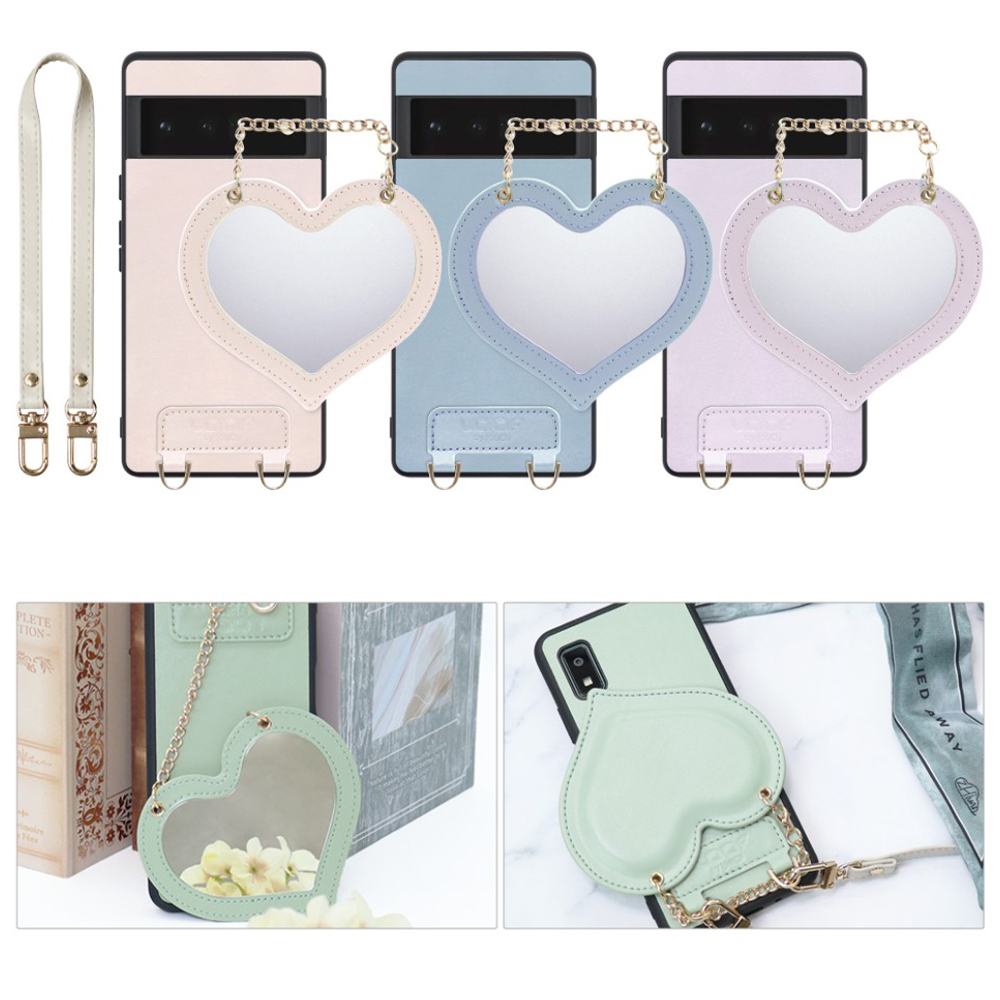[ LOOF CHARM-SHELL Series ] Google Pixel 6 Pro Googlepixel6pro 6pro プロ ピクセル6pro スマホケース  ハートのミラーチャーム付き シンプル 背面カバー スマホケース ストラップ付 本革 [ Google Pixel 6 Pro ]