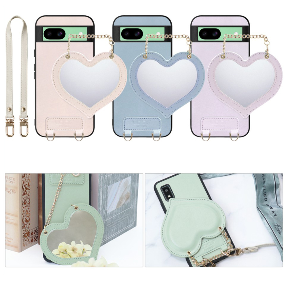 [ LOOF CHARM-SHELL Series ] Google Pixel 8a googlepixel8a Pixel8a ピクセル8a スマホケース  ハートのミラーチャーム付き シンプル 背面カバー スマホケース ストラップ付 本革 [ Google Pixel 8a ]