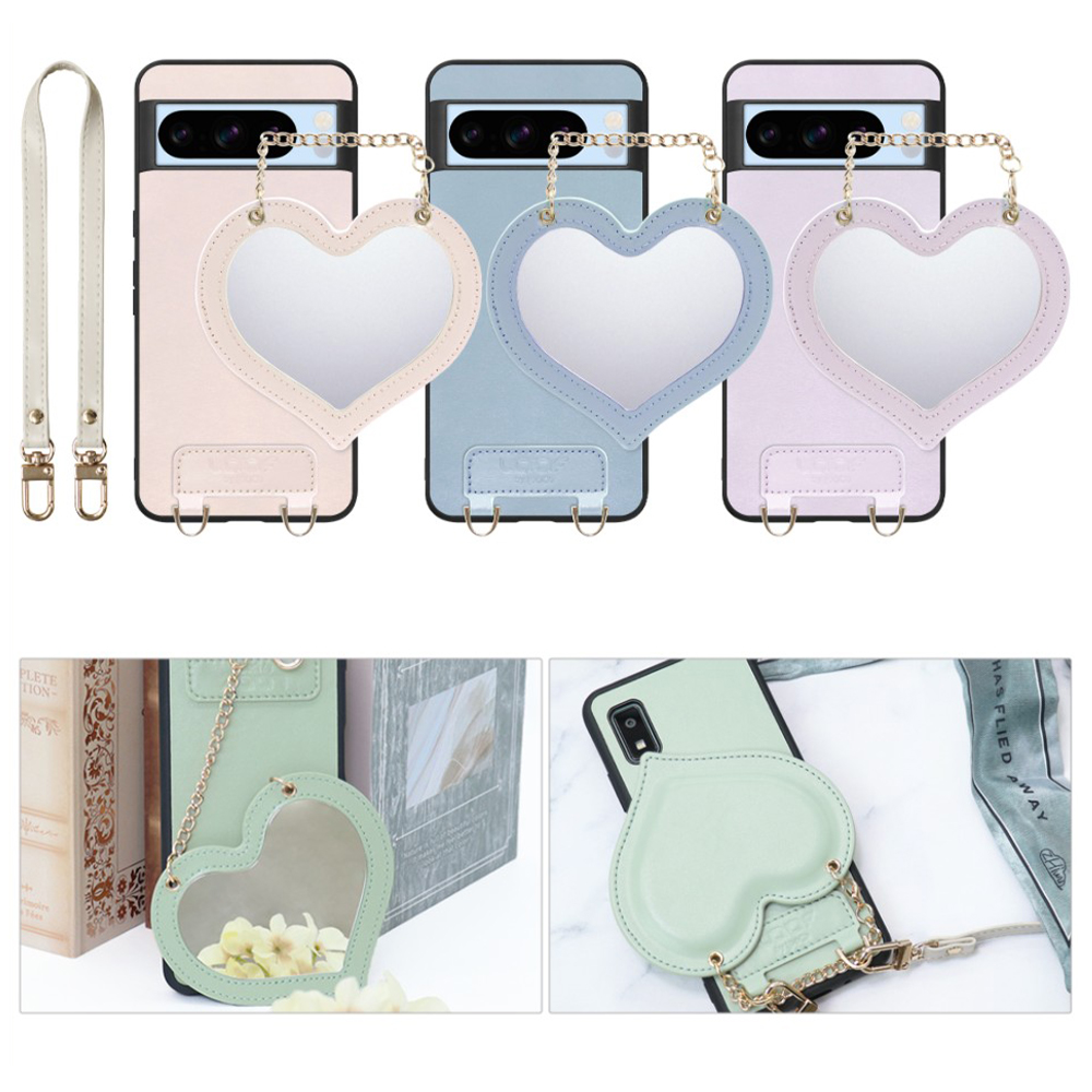 [ LOOF CHARM-SHELL Series ] Google pixel 8 Pro googlepixel8pro Pixel8 8Pro プロ ピクセル8Pro スマホケース  ハートのミラーチャーム付き シンプル 背面カバー スマホケース ストラップ付 本革 [ Google Pixel 8 Pro ]