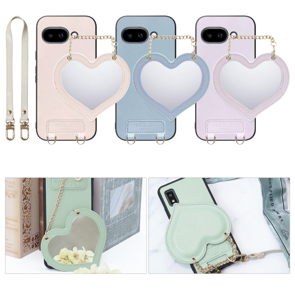 [ LOOF CHARM-SHELL Series ] Google Pixel 9a Google Pixel9a ピクセル9a スマホケース  ハートのミラーチャーム付き シンプル 背面カバー スマホケース ストラップ付 本革 [ Google Pixel 9a ]