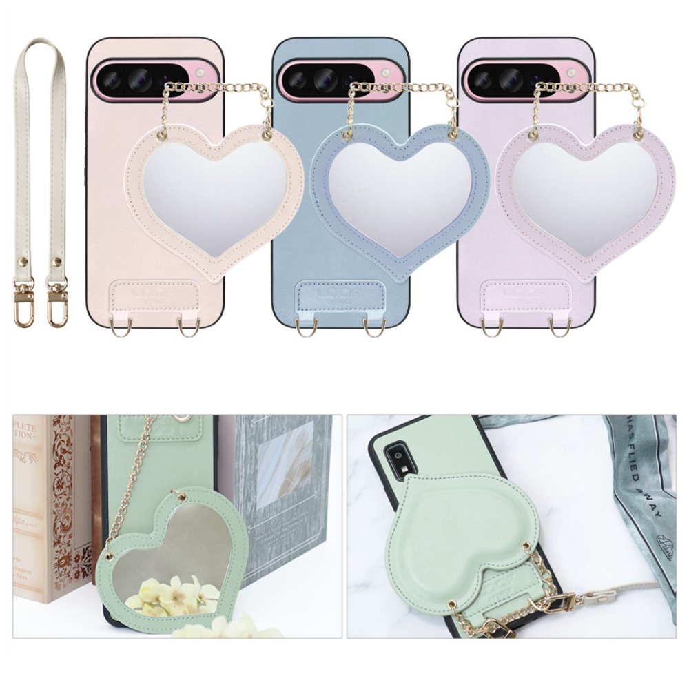 [ LOOF CHARM-SHELL Series ] Google Pixel 9 Pro XL Google Pixel9proxl ピクセル9プロXL スマホケース  ハートのミラーチャーム付き シンプル 背面カバー スマホケース ストラップ付 本革 [ Google Pixel 9 Pro XL ]