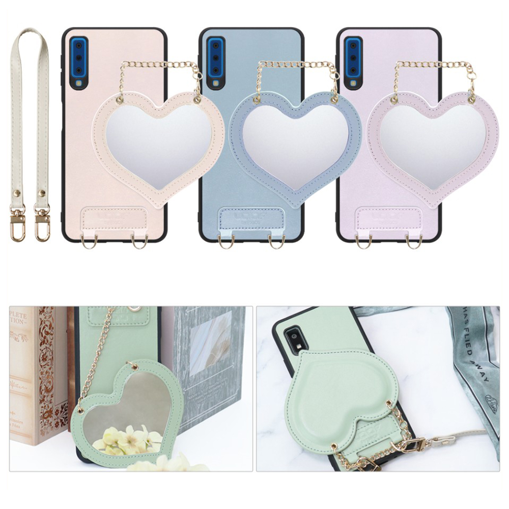 [ LOOF CHARM-SHELL Series ] Galaxy A7 SM-A750C galaxya7 スマホケース  ハートのミラーチャーム付き シンプル 背面カバー スマホケース ストラップ付 本革 [ Galaxy A7 ]
