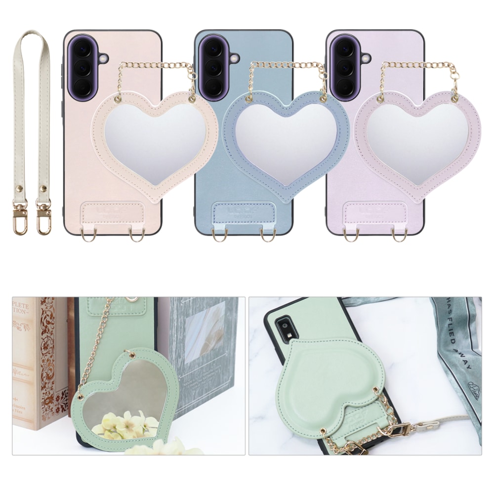 [ LOOF CHARM-SHELL ] Galaxy A57 5G SC-54G SCG39 SM-A576Z SM-A576C スマホケース  ハートのミラーチャーム付き シンプル 背面カバー スマホケース ストラップ付 本革 [ Galaxy A57 5G ]