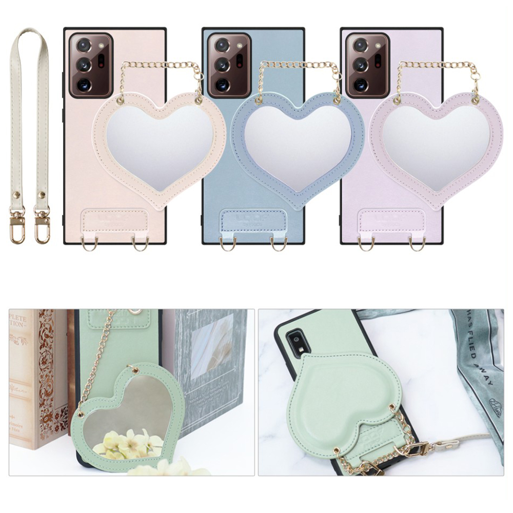 [ LOOF CHARM-SHELL Series ] Galaxy Note 20 Ultra 5G note20ultra5g note20 スマホケース  ハートのミラーチャーム付き シンプル 背面カバー スマホケース ストラップ付 本革 [ Galaxy Note20 Ultra ]