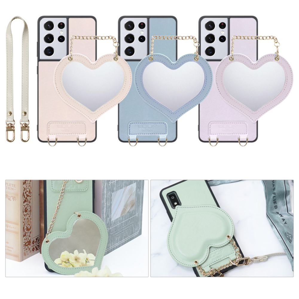 [ LOOF CHARM-SHELL Series ] Galaxy S21 Ultra 5G SC-52B s21ultra5g s21ultra スマホケース  ハートのミラーチャーム付き シンプル 背面カバー スマホケース ストラップ付 本革 [ Galaxy S21 Ultra 5G ]