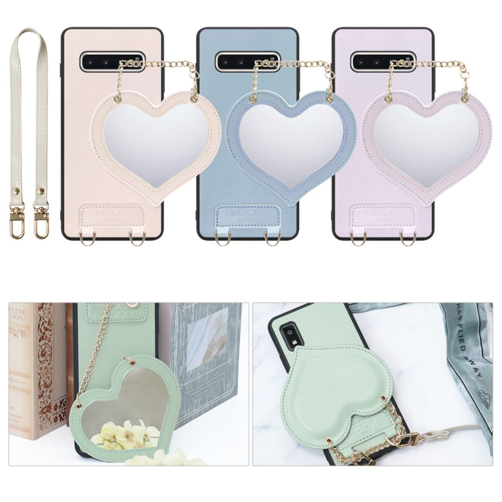 [ LOOF CHARM-SHELL Series ] Galaxy S10+ SC-04L / SCV42 s10plus s10 plus スマホケース  ハートのミラーチャーム付き シンプル 背面カバー スマホケース ストラップ付 本革 [ Galaxy S10+ ]