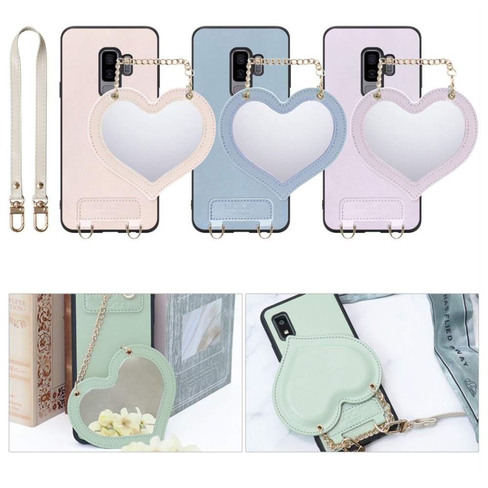 [ LOOF CHARM-SHELL Series ] Galaxy S9+ SC-03K / SCV39 s9plus s9 Plus スマホケース  ハートのミラーチャーム付き シンプル 背面カバー スマホケース ストラップ付 本革 [ Galaxy S9+ ]