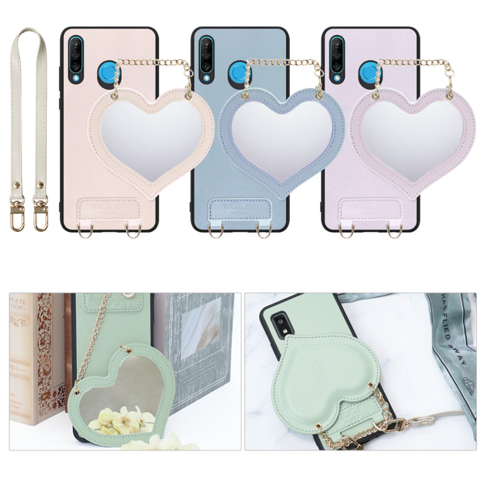 [ LOOF CHARM-SHELL Series ] HUAWEI P30 lite / P30 lite Premium p30lite p30litepremium スマホケース  ハートのミラーチャーム付き シンプル 背面カバー スマホケース ストラップ付 本革 [ HUAWEI P30 lite / lite Premium ]