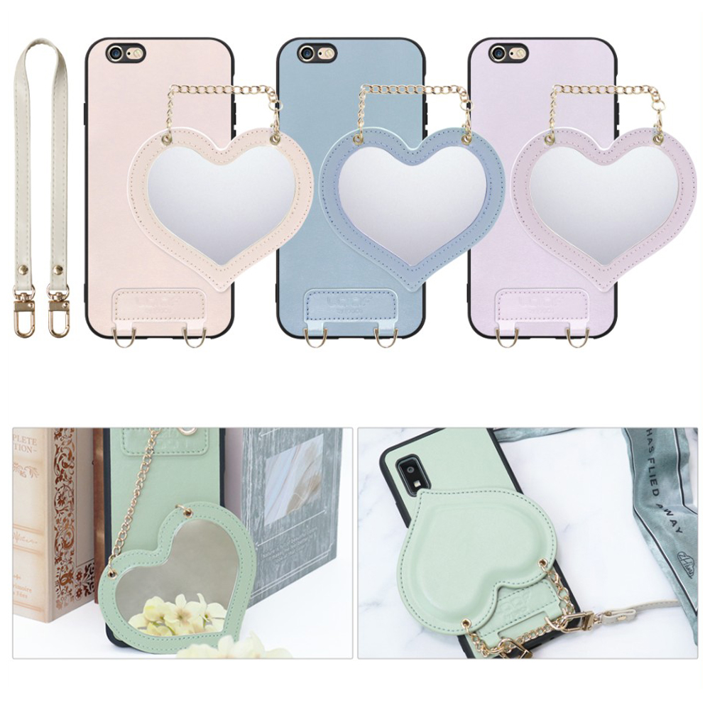 [ LOOF CHARM-SHELL Series ] iPhone 6 / 6s iphone6 iphone6s スマホケース  ハートのミラーチャーム付き シンプル 背面カバー スマホケース ストラップ付 本革 [ iPhone 6 / 6s ]