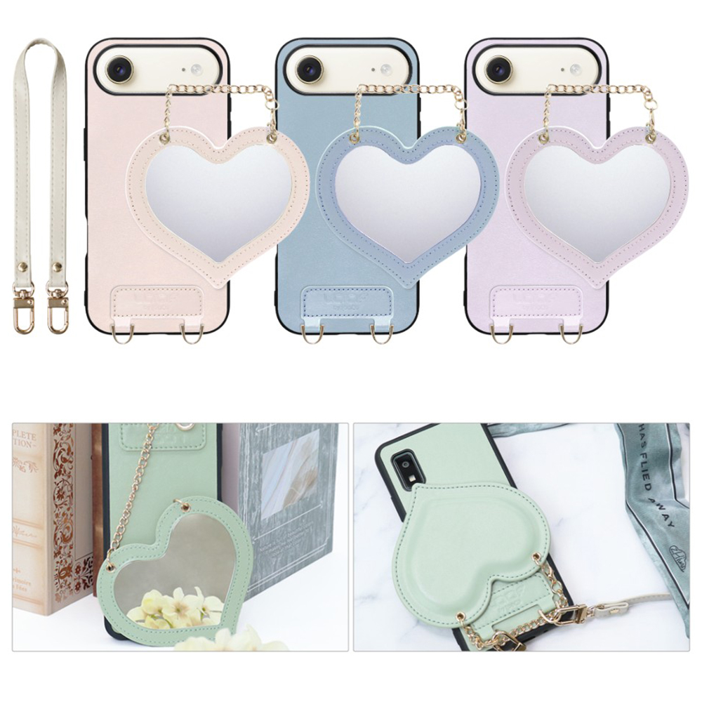 [ LOOF CHARM-SHELL Series ] iPhone Air iPhone Air アイフォン エア iPhoneAir スマホケース  ハートのミラーチャーム付き シンプル 背面カバー スマホケース ストラップ付 本革 [ iPhone Air 用 ]