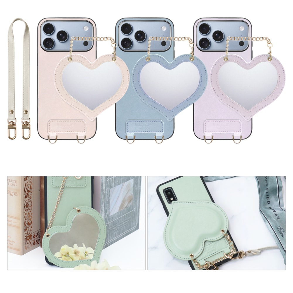 [ LOOF CHARM-SHELL ] iPhone 18 Pro Max iPhone18 Pro Max アイフォン18 プロ マックス スマホケース  ハートのミラーチャーム付き シンプル 背面カバー スマホケース ストラップ付 本革 [ iPhone 18 Pro Max ]