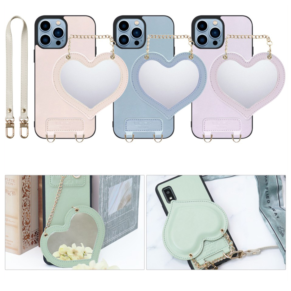 [ LOOF CHARM-SHELL Series ] iPhone 13 Pro iphone13pro 13pro プロ スマホケース  ハートのミラーチャーム付き シンプル 背面カバー スマホケース ストラップ付 本革 [ iPhone 13 Pro ]