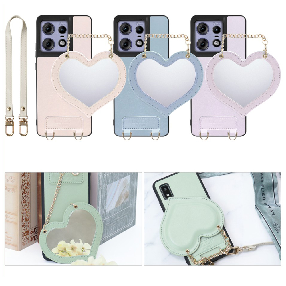 [ LOOF CHARM-SHELL Series ] motorola edge 50 pro / 50s pro  スマホケース  ハートのミラーチャーム付き シンプル 背面カバー スマホケース ストラップ付 本革 [ motorola edge 50 pro / 50s pro ]