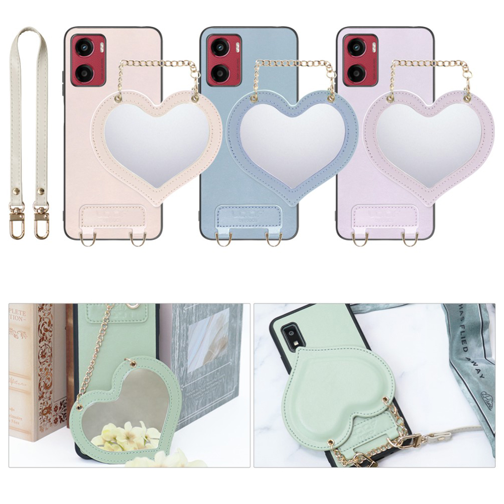 [ LOOF CHARM-SHELL Series ] moto g05 motorola スマホケース  ハートのミラーチャーム付き シンプル 背面カバー スマホケース ストラップ付 本革 [ moto g05 ]