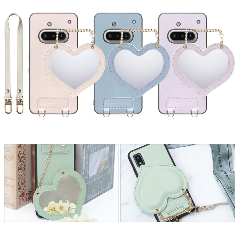 [ LOOF CHARM-SHELL Series ] Nothing Phone (3a) Phone 3a スマホケース  ハートのミラーチャーム付き シンプル 背面カバー スマホケース ストラップ付 本革 [ Nothing Phone (3a) ]