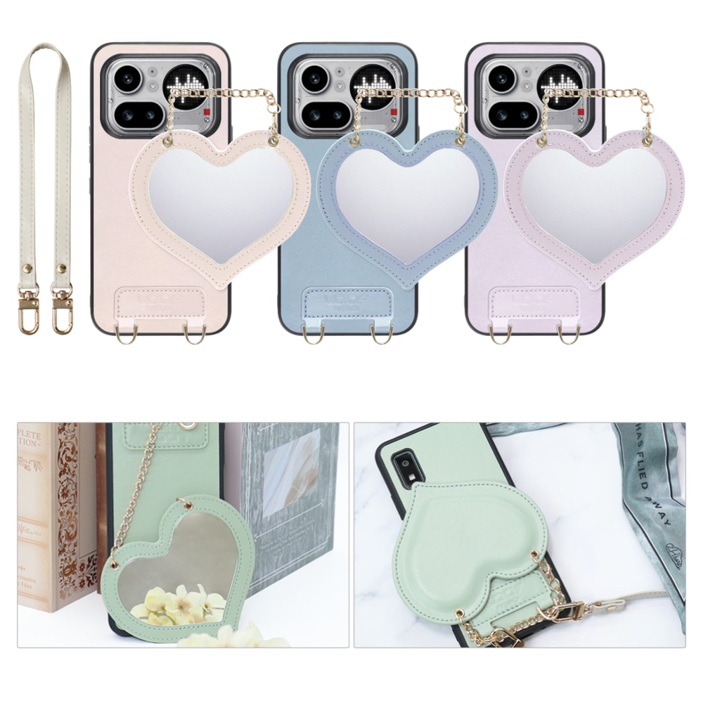 [ LOOF CHARM-SHELL ] Nothing Phone (4a) Pro A069P スマホケース  ハートのミラーチャーム付き シンプル 背面カバー スマホケース ストラップ付 本革 [ Nothing Phone (4a) Pro ]