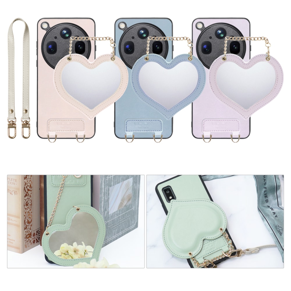 [ LOOF CHARM-SHELL ] OPPO Find X9 Ultra CPH2841  スマホケース  ハートのミラーチャーム付き シンプル 背面カバー スマホケース ストラップ付 本革 [ OPPO Find X9 Ultra ]