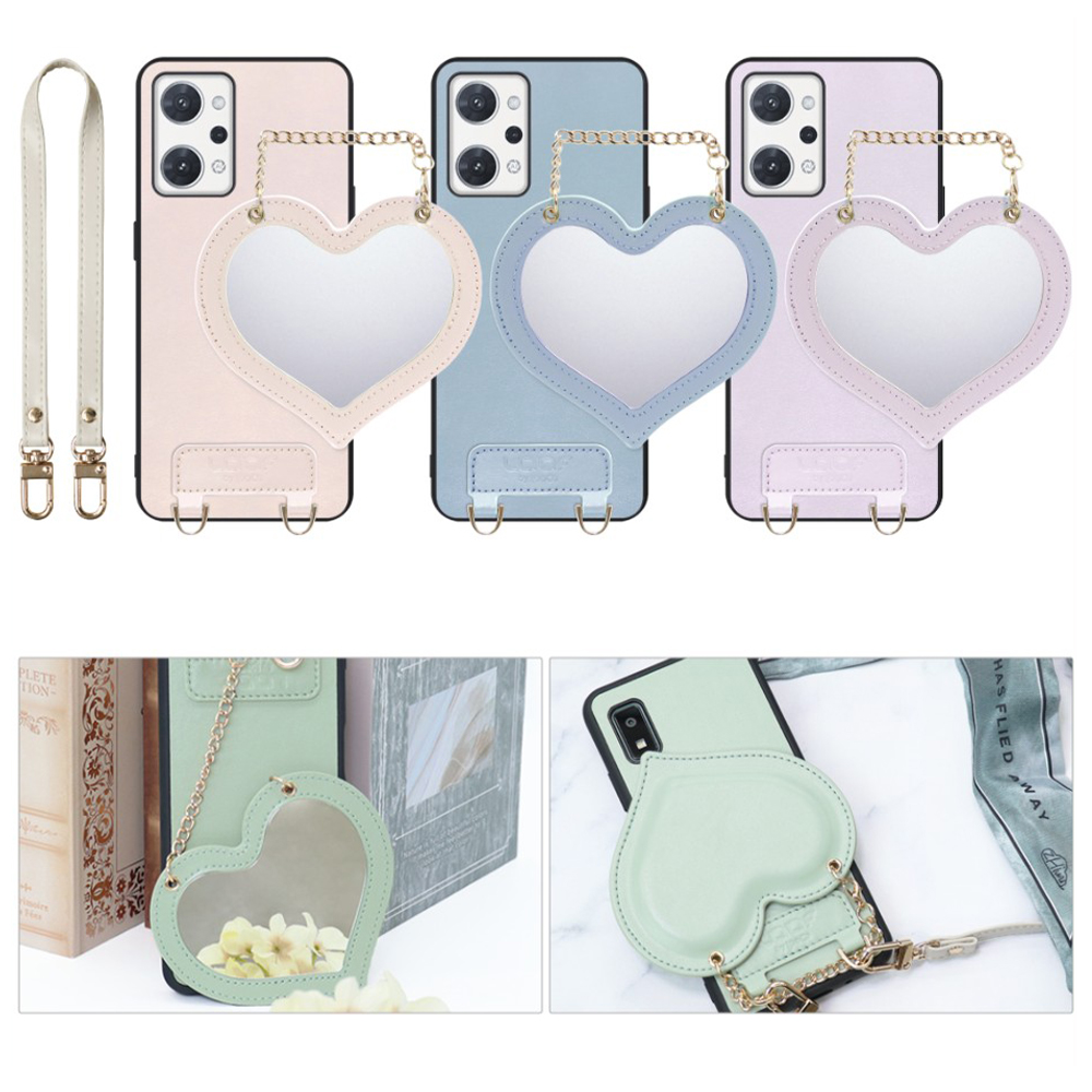 [ LOOF CHARM-SHELL Series ] OPPO Reno7 A / Reno9 A OPG04 / CPH2523 reno7a reno 7a reno9a reno 9a スマホケース  ハートのミラーチャーム付き シンプル 背面カバー スマホケース ストラップ付 本革 [ OPPO Reno7 A / Reno9 A ]