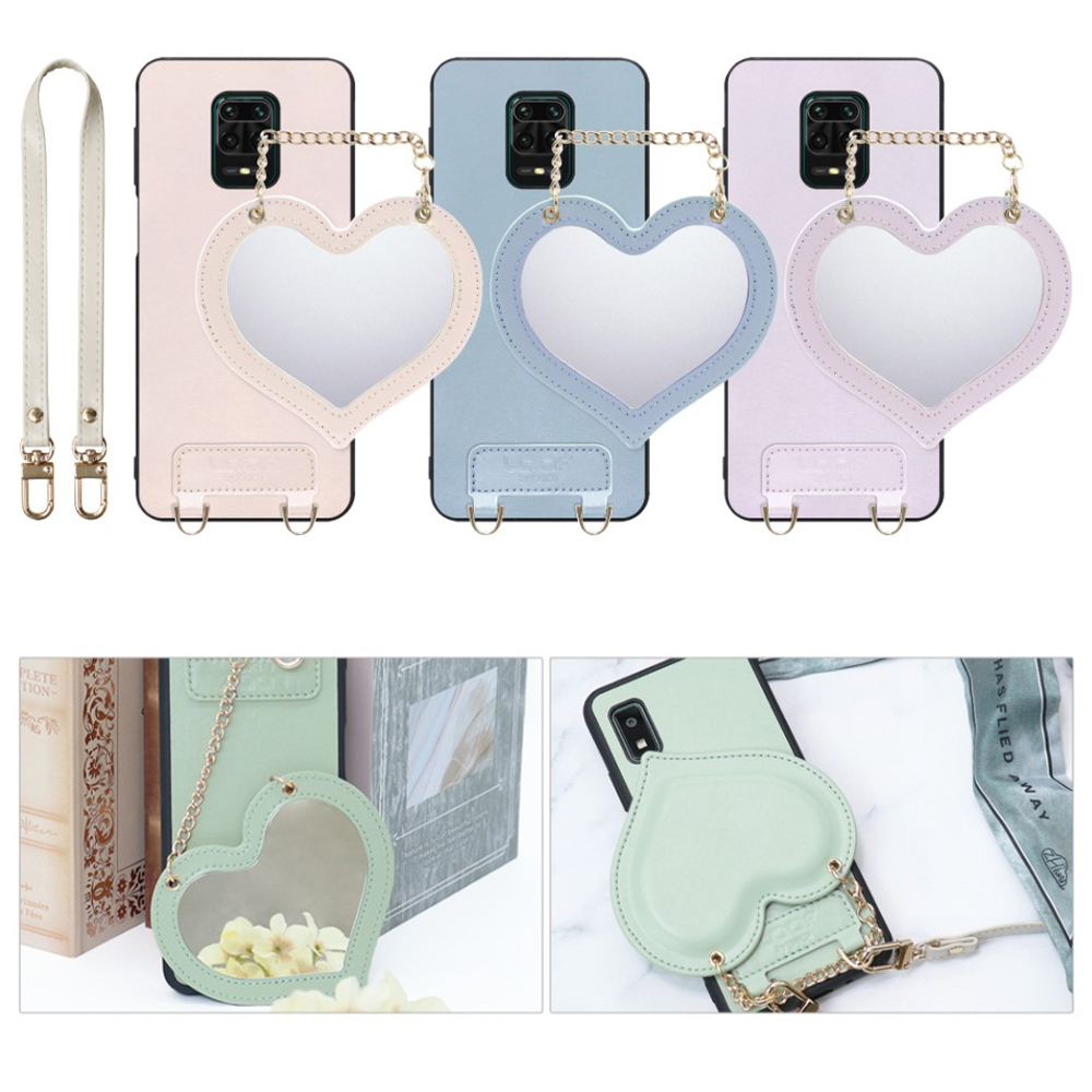 [ LOOF CHARM-SHELL Series ] Xiaomi Redmi Note 9S redminote9s note9S redminote スマホケース  ハートのミラーチャーム付き シンプル 背面カバー スマホケース ストラップ付 本革 [ Redmi Note 9S ]