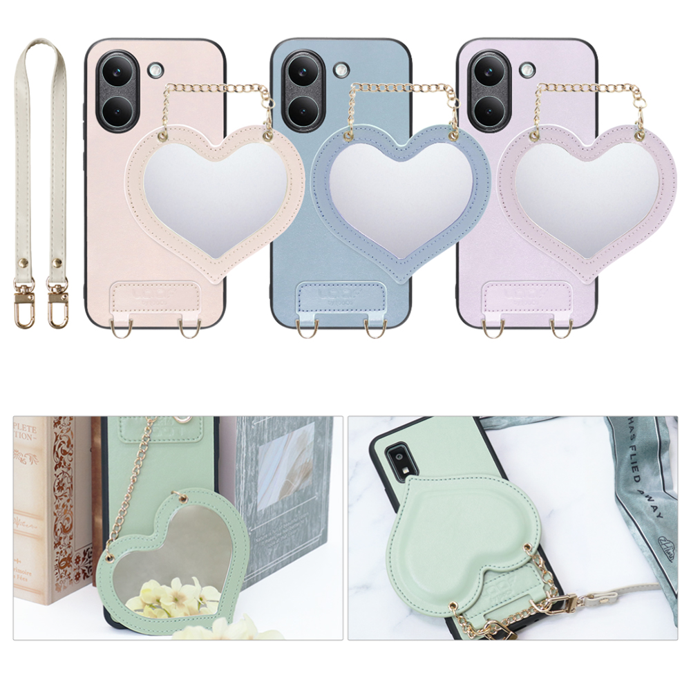 [ LOOF CHARM-SHELL ] POCO X8 Pro Xiaomi シャオミ スマホケース  ハートのミラーチャーム付き シンプル 背面カバー スマホケース ストラップ付 本革 [ POCO X8 Pro ]