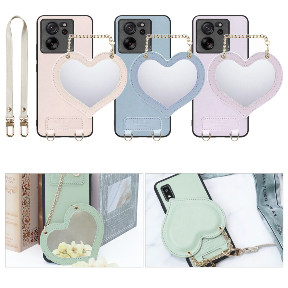[ LOOF CHARM-SHELL Series ] Xiaomi 13T / 13T Pro XIG04 13 T 13TPro スマホケース  ハートのミラーチャーム付き シンプル 背面カバー スマホケース ストラップ付 本革 [ Xiaomi 13T / 13T Pro ]