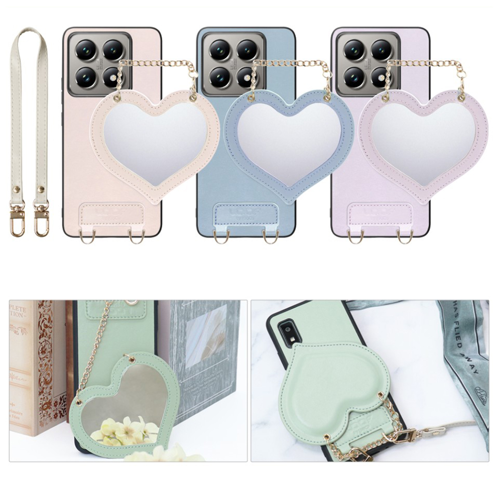 [ LOOF CHARM-SHELL Series ] Xiaomi 14T Pro  14TPro スマホケース  ハートのミラーチャーム付き シンプル 背面カバー スマホケース ストラップ付 本革 [ Xiaomi 14T Pro  ]