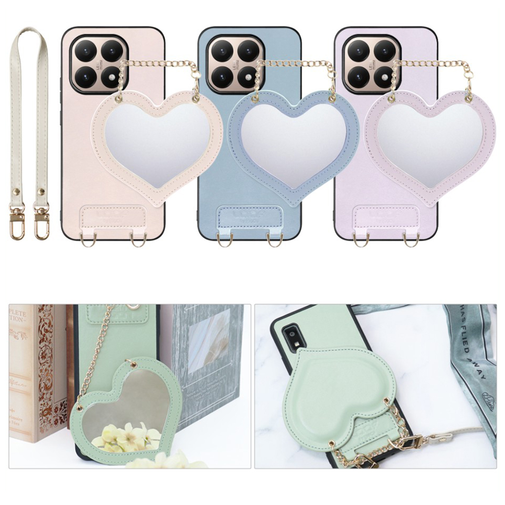 [ LOOF CHARM-SHELL Series ] Xiaomi 15T シャオミ 15T スマホケース  ハートのミラーチャーム付き シンプル 背面カバー スマホケース ストラップ付 本革 [ Xiaomi 15T ]