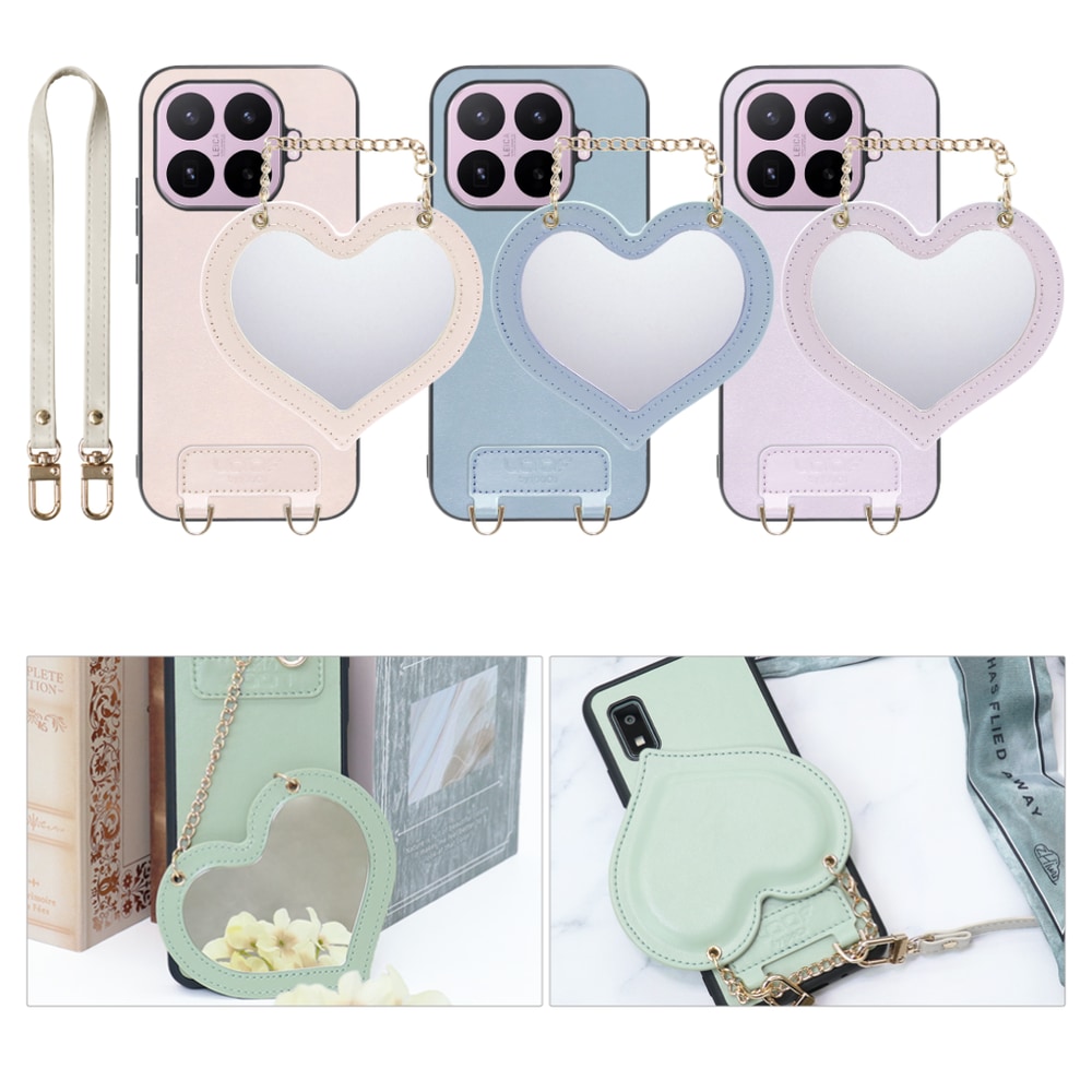 [ LOOF CHARM-SHELL ] Xiaomi 17T シャオミ スマホケース  ハートのミラーチャーム付き シンプル 背面カバー スマホケース ストラップ付 本革 [ Xiaomi 17T ]