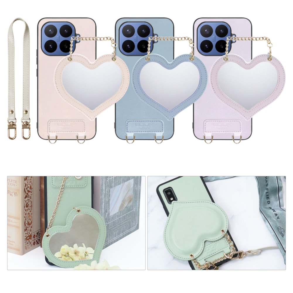 [ LOOF CHARM-SHELL ] Xiaomi 17T Pro シャオミ スマホケース  ハートのミラーチャーム付き シンプル 背面カバー スマホケース ストラップ付 本革 [ Xiaomi 17T Pro ]