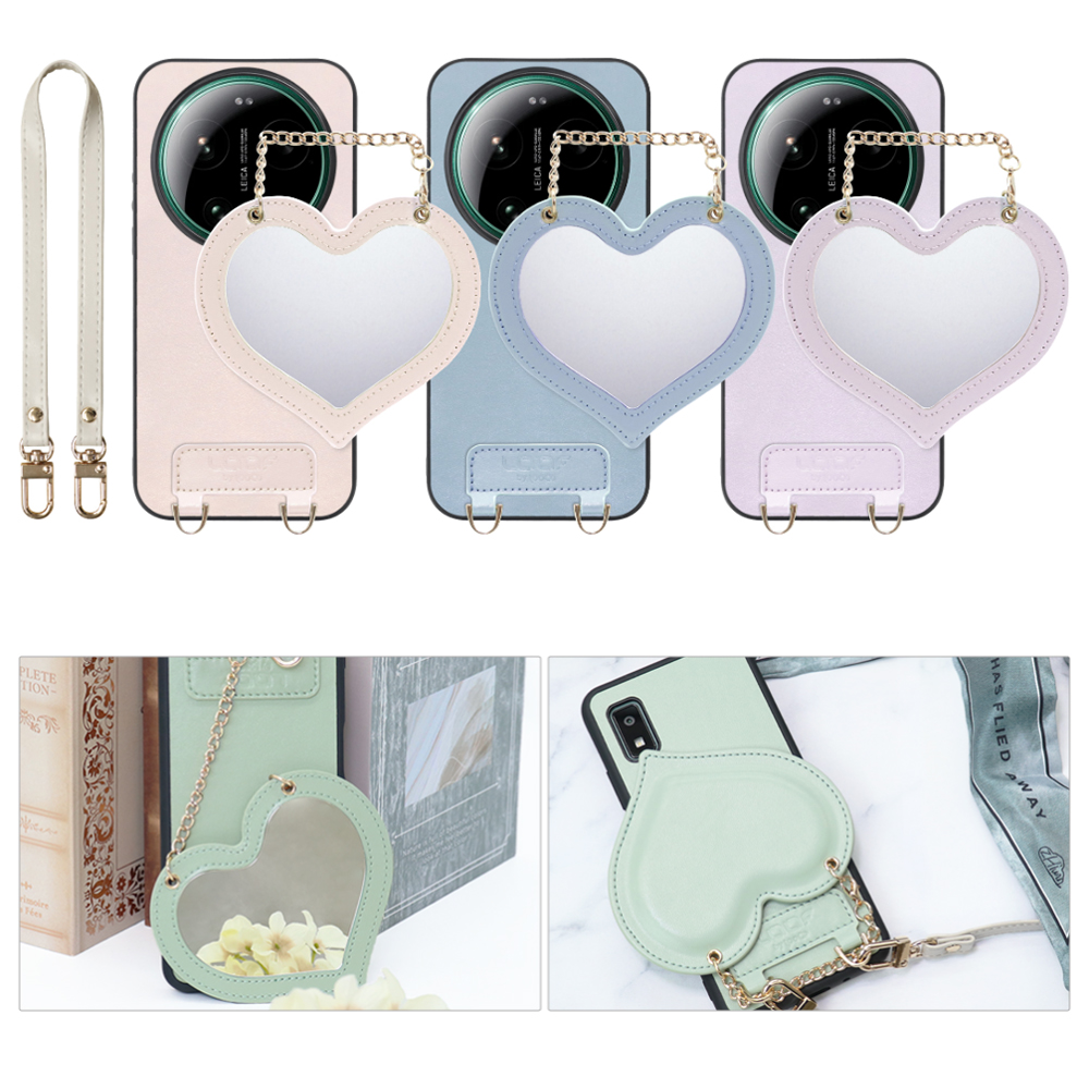 [ LOOF CHARM-SHELL ] Xiaomi 17 Ultra  スマホケース  ハートのミラーチャーム付き シンプル 背面カバー スマホケース ストラップ付 本革 [ Xiaomi 17 Ultra ]