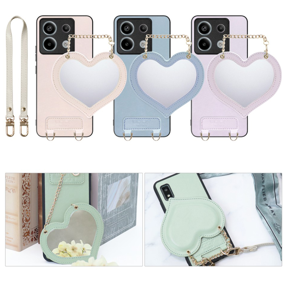 [ LOOF CHARM-SHELL Series ] Redmi Note 13 Pro 5G  スマホケース  ハートのミラーチャーム付き シンプル 背面カバー スマホケース ストラップ付 本革 [ Redmi Note 13 Pro 5G ]