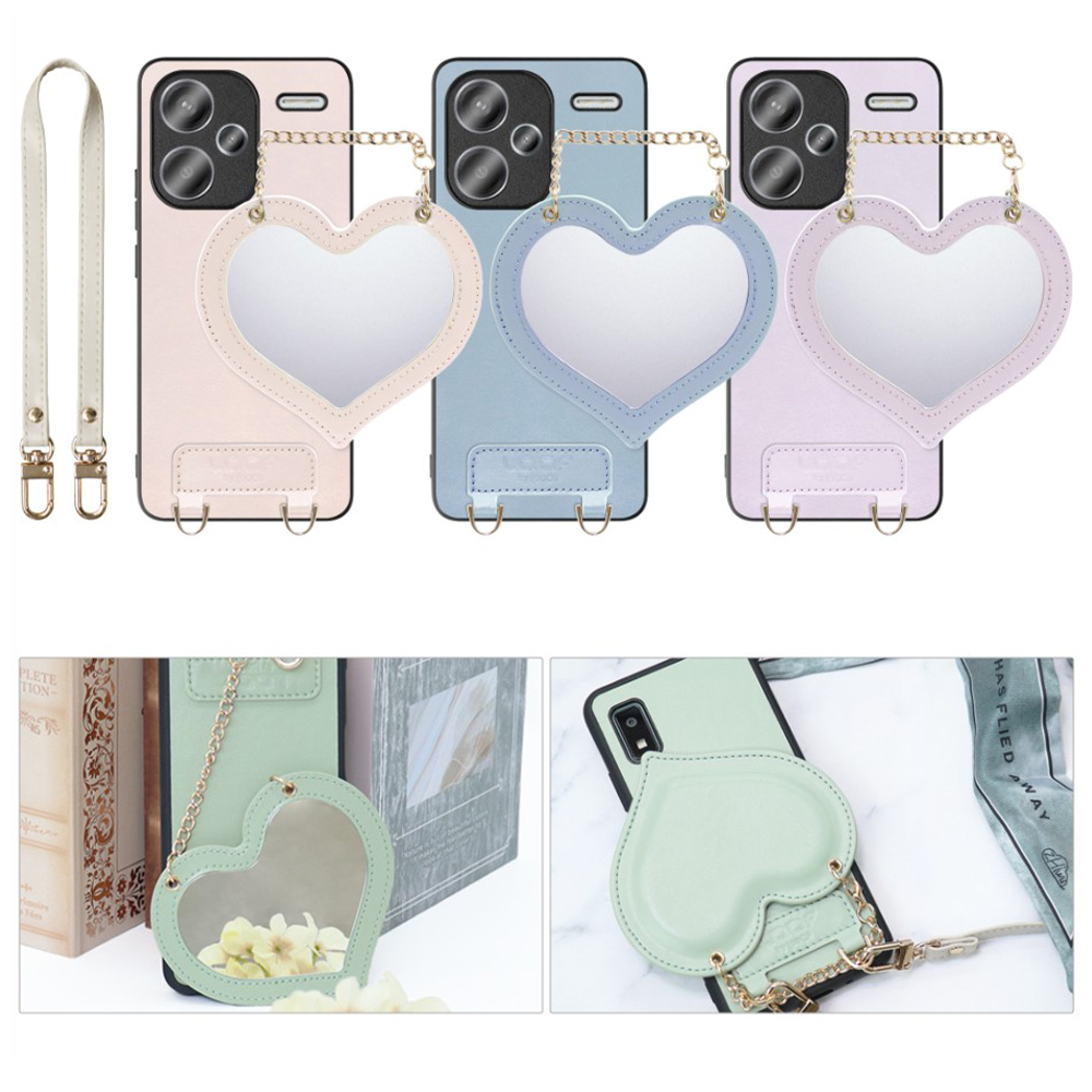 [ LOOF CHARM-SHELL Series ] Xiaomi Redmi Note 13 Pro+ 5G  スマホケース  ハートのミラーチャーム付き シンプル 背面カバー スマホケース ストラップ付 本革 [ Redmi Note 13 Pro+ 5G ]
