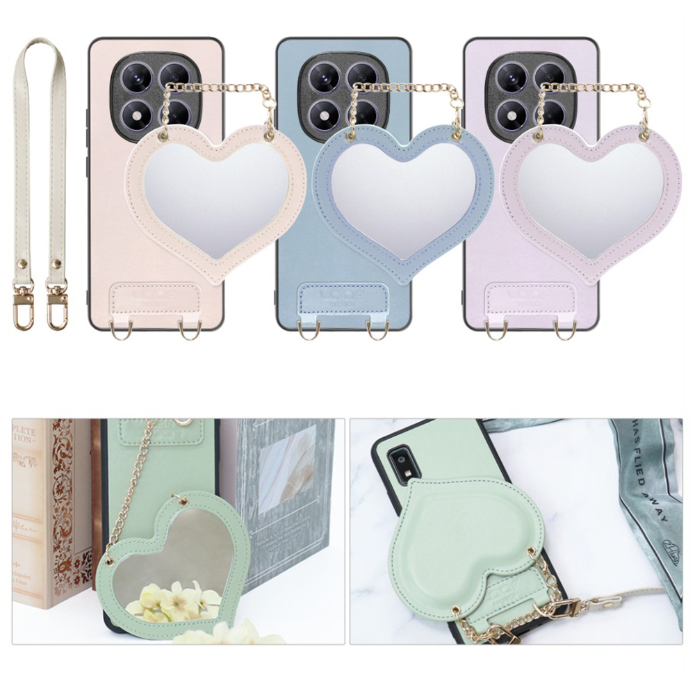 [ LOOF CHARM-SHELL Series ] Redmi Note 14 Pro 5G Xiaomi シャオミ スマホケース  ハートのミラーチャーム付き シンプル 背面カバー スマホケース ストラップ付 本革 [ Redmi Note 14 Pro 5G ]