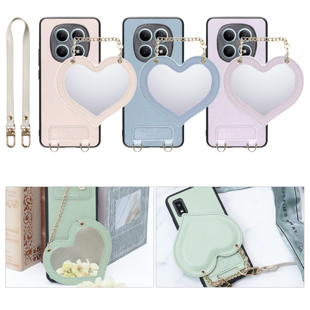 [ LOOF CHARM-SHELL ] POCO M8 5G Xiaomi 25118PC98G スマホケース  ハートのミラーチャーム付き シンプル 背面カバー スマホケース ストラップ付 本革 [ POCO M8 5G ]