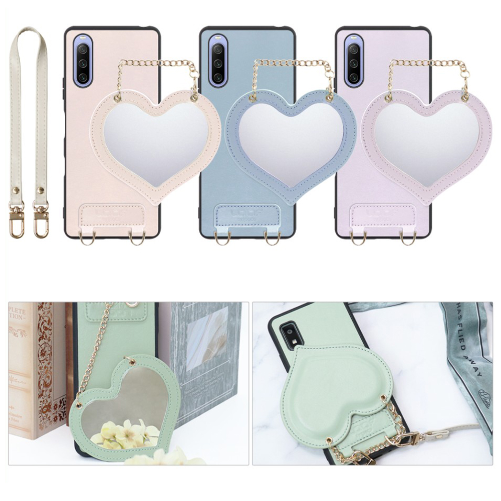 [ LOOF CHARM-SHELL Series ] Xperia 10 III /  10 III Lite Xperia10III 10III xperia10 スマホケース  ハートのミラーチャーム付き シンプル 背面カバー スマホケース ストラップ付 本革 [ Xperia 10 III / Lite ]
