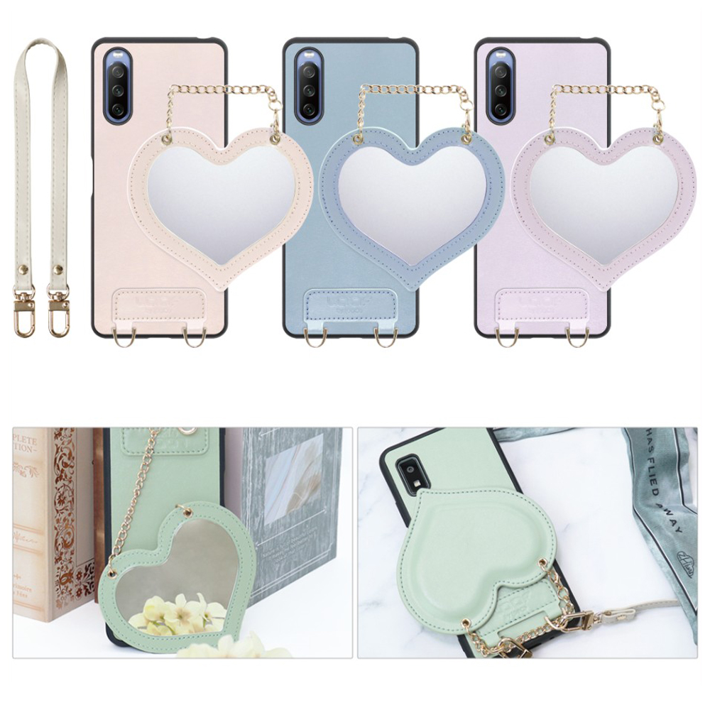 [ LOOF CHARM-SHELL Series ] Xperia 10 IV SO-52C / SOG07  xperia10Ⅳ 10Ⅳ xperia10 スマホケース  ハートのミラーチャーム付き シンプル 背面カバー スマホケース ストラップ付 本革 [ Xperia 10 IV ]