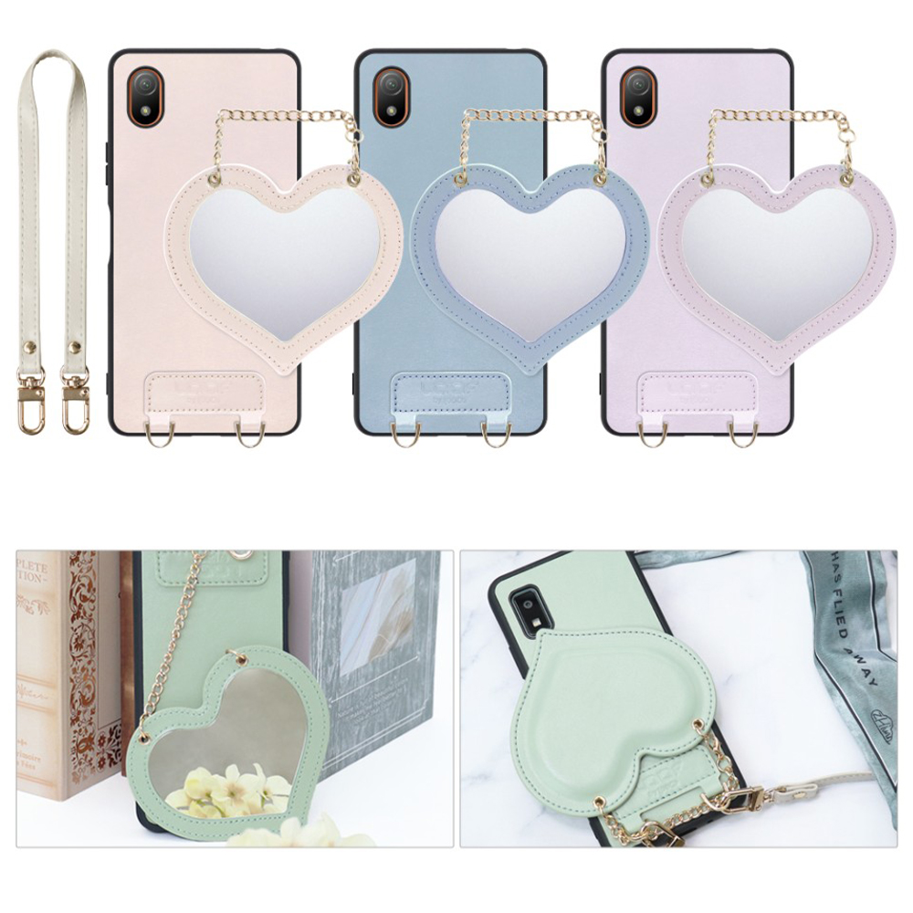 [ LOOF CHARM-SHELL Series ] Xperia Ace III SO-53C / SOG08 aceⅢ ace3 スマホケース  ハートのミラーチャーム付き シンプル 背面カバー スマホケース ストラップ付 本革 [ Xperia Ace III ]