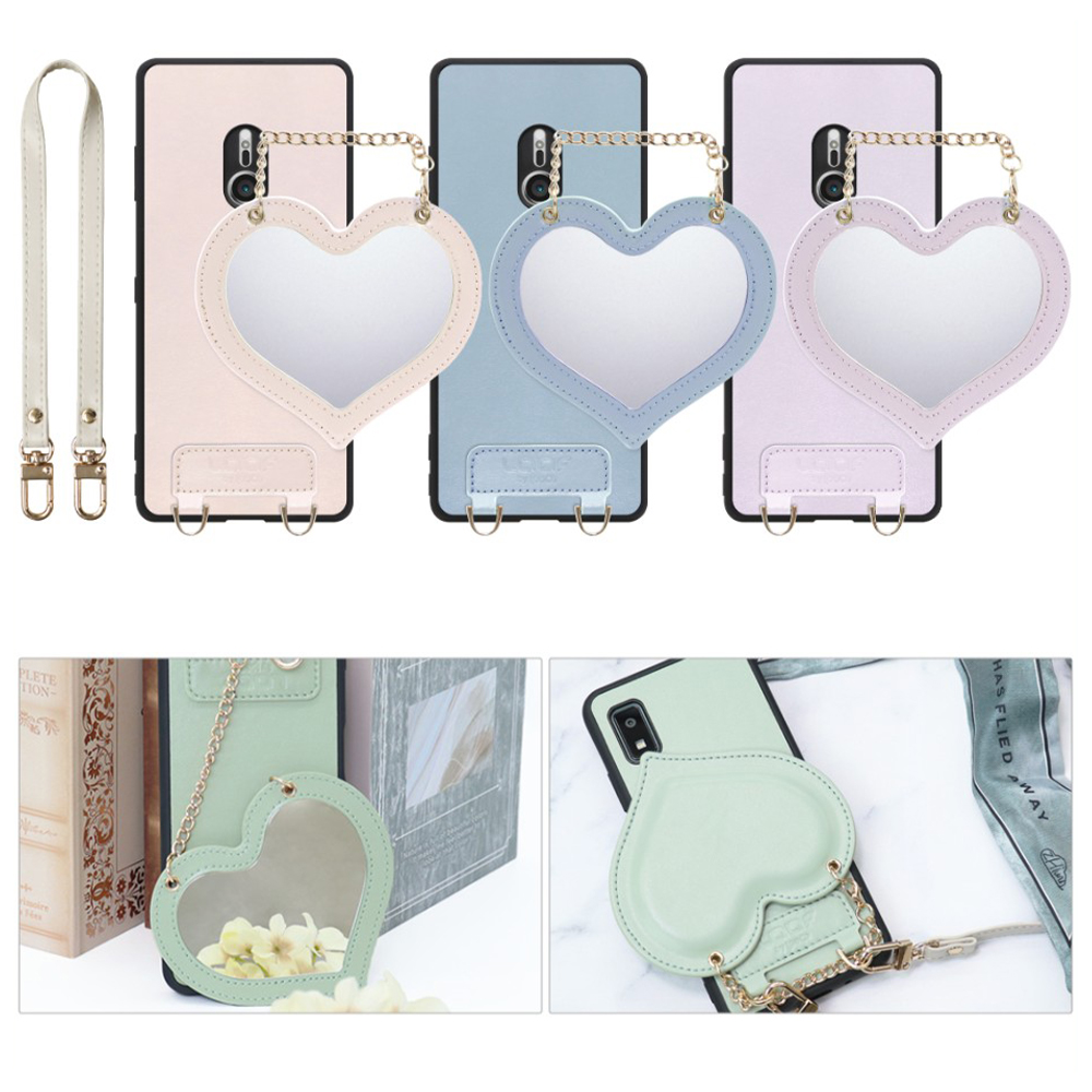 [ LOOF CHARM-SHELL Series ] Xperia XZ3 SO-01L / SOV39  スマホケース  ハートのミラーチャーム付き シンプル 背面カバー スマホケース ストラップ付 本革 [ Xperia XZ3 ]