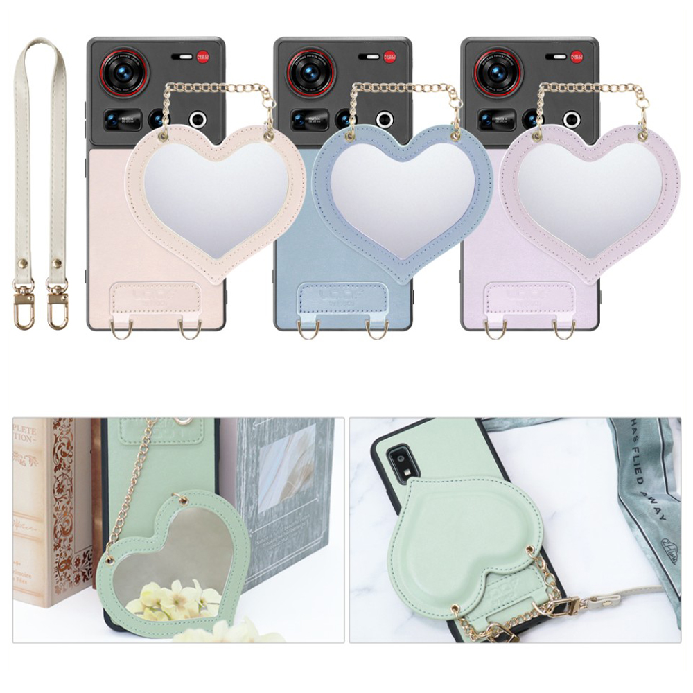 [ LOOF CHARM-SHELL Series ] nubia Z70 Ultra ZTE スマホケース  ハートのミラーチャーム付き シンプル 背面カバー スマホケース ストラップ付 本革 [ nubia Z70 Ultra / Z70S Ultra ]