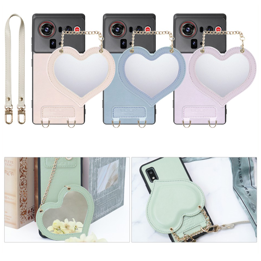 [ LOOF CHARM-SHELL Series ] nubia Z80 Ultra NX741J スマホケース  ハートのミラーチャーム付き シンプル 背面カバー スマホケース ストラップ付 本革 [ nubia Z80 Ultra ]