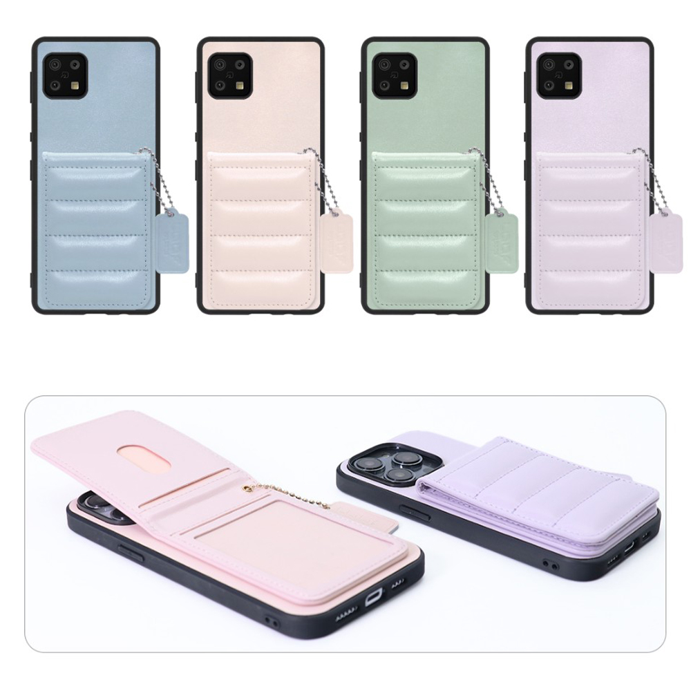 [ LOOF SWEET-SHELL CARD ] AQUOS sense6s /sense6 sense 6s 6 スマホケース キルティング加工のカードケース付き マグネット内蔵 カード収納 本革 レザータグ＆チェーン付き パステルカラー [ AQUOS sense6/sense6s ]