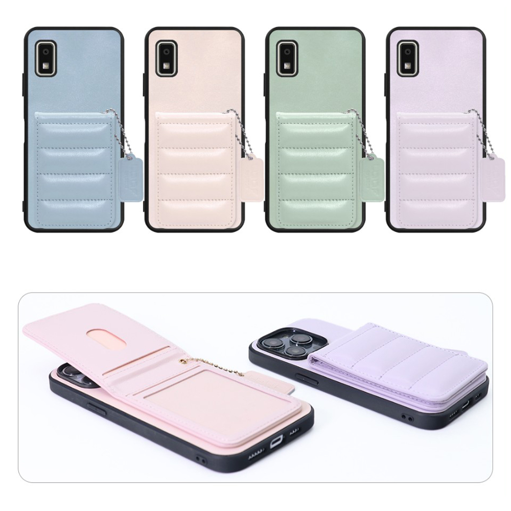 [ LOOF SWEET-SHELL CARD ] AQUOS wish3 SH-53D / A303SH / A302SH  スマホケース キルティング加工のカードケース付き マグネット内蔵 カード収納 本革 レザータグ＆チェーン付き パステルカラー [ AQUOS wish3 ]