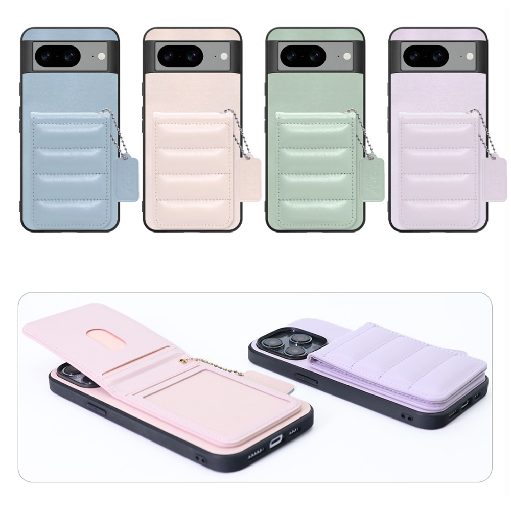 [ LOOF SWEET-SHELL CARD ] Google pixel 8 googlepixel8 Pixel8 ピクセル8 スマホケース キルティング加工のカードケース付き マグネット内蔵 カード収納 本革 レザータグ＆チェーン付き パステルカラー [ Google Pixel 8 ]