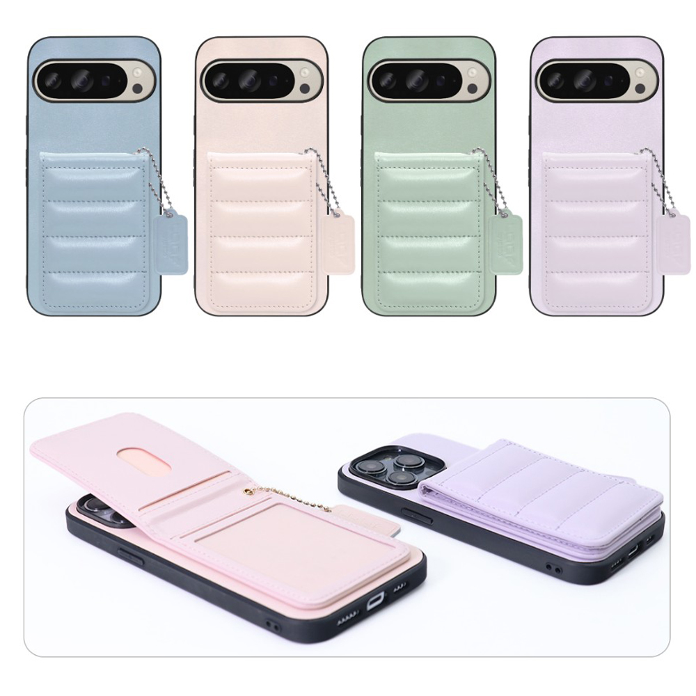 [ LOOF SWEET-SHELL CARD ] Google Pixel 9 / 9 Pro Google Pixel9 Pixel9pro ピクセル9 ピクセル9プロ スマホケース キルティング加工のカードケース付き マグネット内蔵 カード収納 本革 レザータグ＆チェーン付き パステルカラー [ Google Pixel 9 / 9 Pro ]
