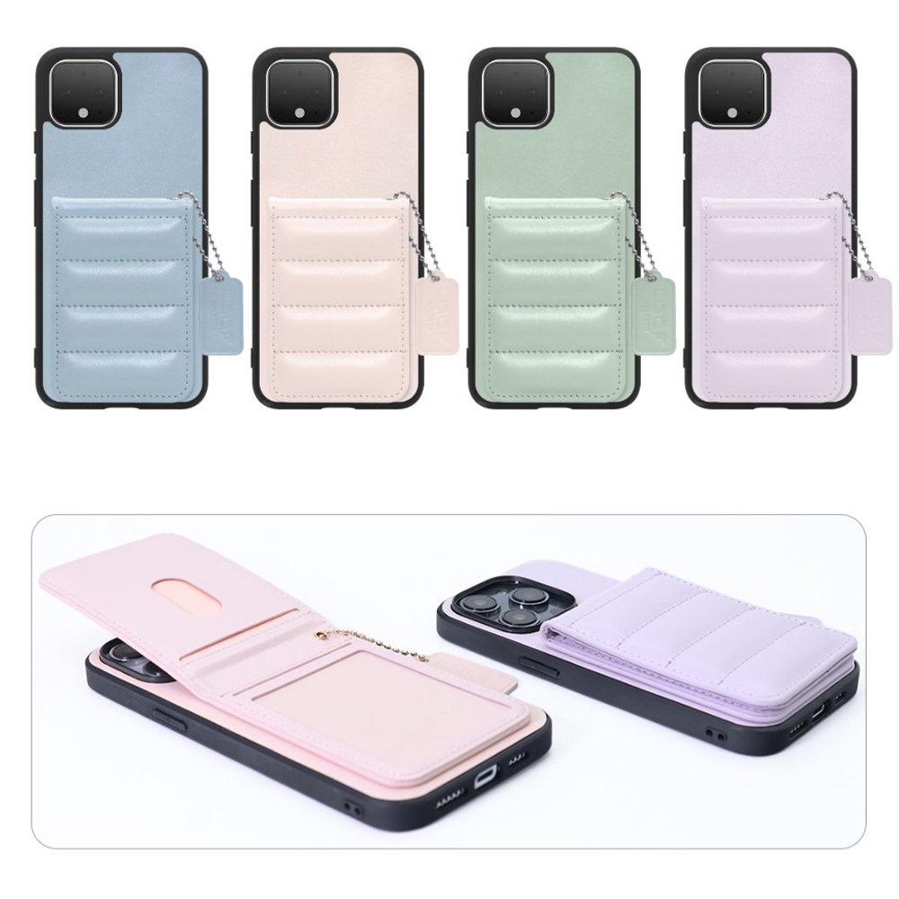 [ LOOF SWEET-SHELL CARD ] Google Pixel 4 googlepixel pixel4xl ピクセル4 スマホケース キルティング加工のカードケース付き マグネット内蔵 カード収納 本革 レザータグ＆チェーン付き パステルカラー [ Google Pixel 4 ]