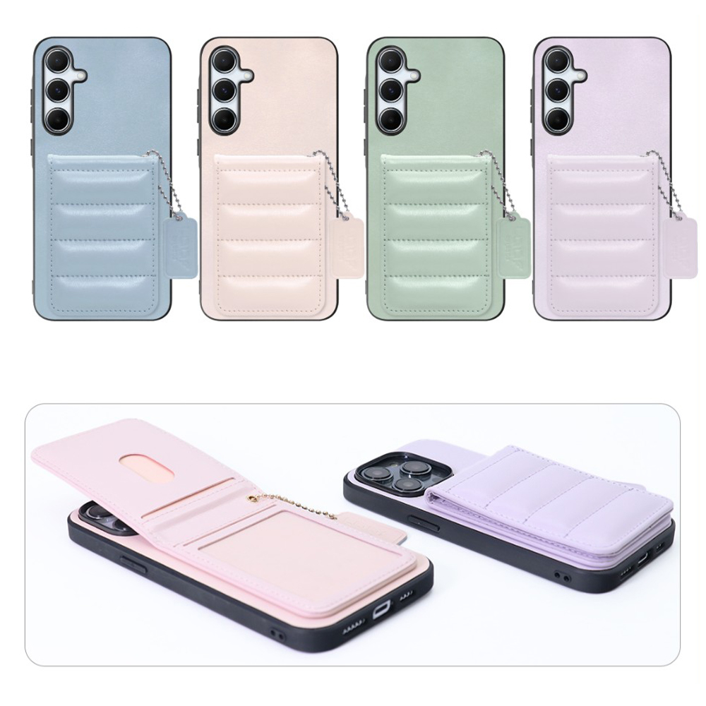 [ LOOF SWEET-SHELL CARD ] Galaxy A55 5G  スマホケース キルティング加工のカードケース付き マグネット内蔵 カード収納 本革 レザータグ＆チェーン付き パステルカラー [ Galaxy A55 5G ]