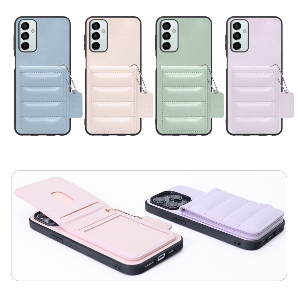 [ LOOF SWEET-SHELL CARD ] Galaxy M23 5G m235g スマホケース キルティング加工のカードケース付き マグネット内蔵 カード収納 本革 レザータグ＆チェーン付き パステルカラー [ Galaxy M23 5G ]